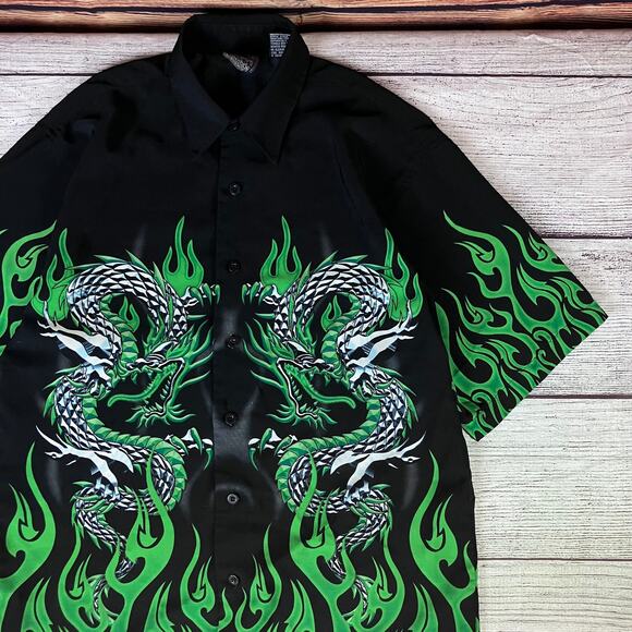 Vintage Y2k Dragons & Flames Button Up Shirt - Picture 2 of 6